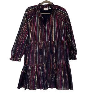 Roller Rabbit Janni Dress Size M Rainbow Tiered Lurex Metallic Shimmer Cotton